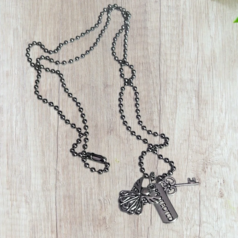 Hand Crafted Necklace PROTECTED Dog Tag Charms Tibetan Pendant Angel Key